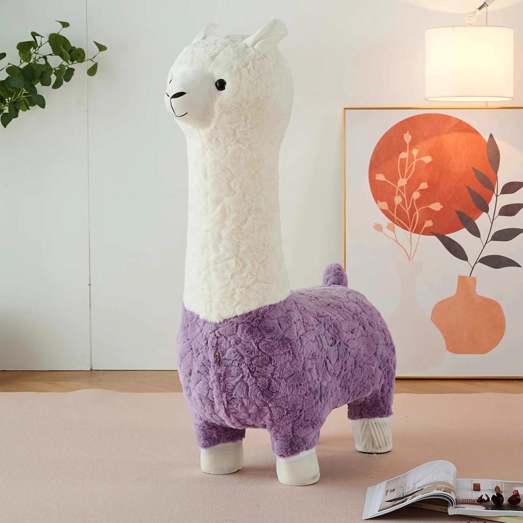 Oversized Alpaca Stool - Internet Famous Creative Plush Animal Seat, Living Room Floor Decor & Housewarming Gift, Furniture