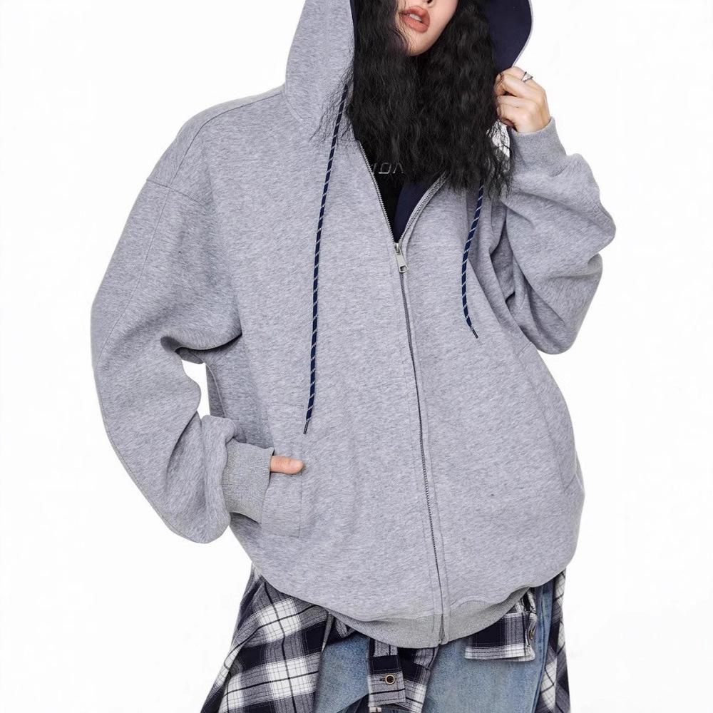Unisex Retro Hooded Sweatshirt Jacket - Autumn 2025 Collection, Popular Loose-Fit Sport Cardigan Top
