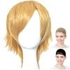 CaseEden Cosplay Wig, Short, 30cm, Heat-Resistant, Blonde, Gold, with Two Wig Nets