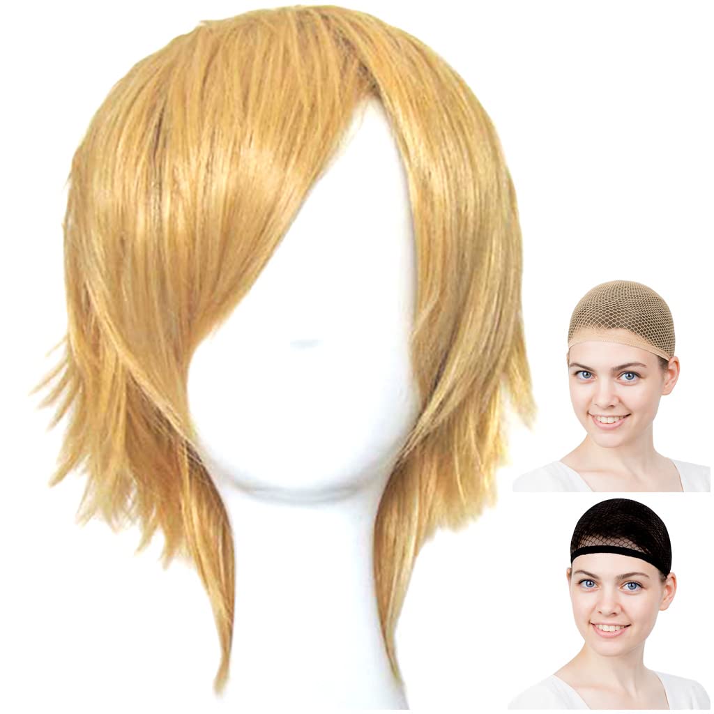 

CaseEden Cosplay Wig, Short, 30cm, Heat-Resistant, Blonde, Gold, with Two Wig Nets