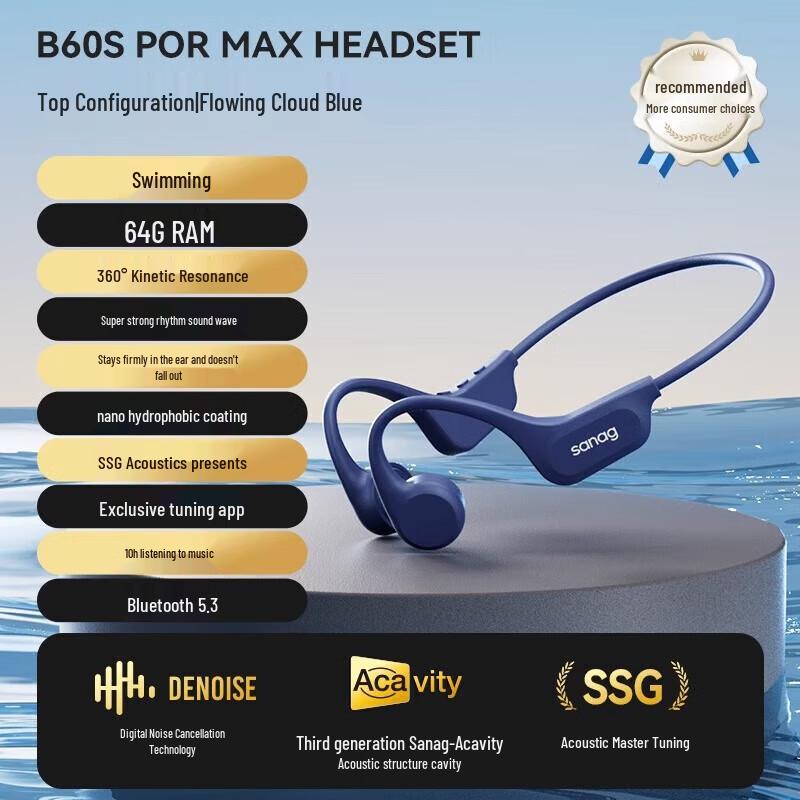 

SANAG B60sproMax Bone Conduction Swimming Headphones with 64GB Storage