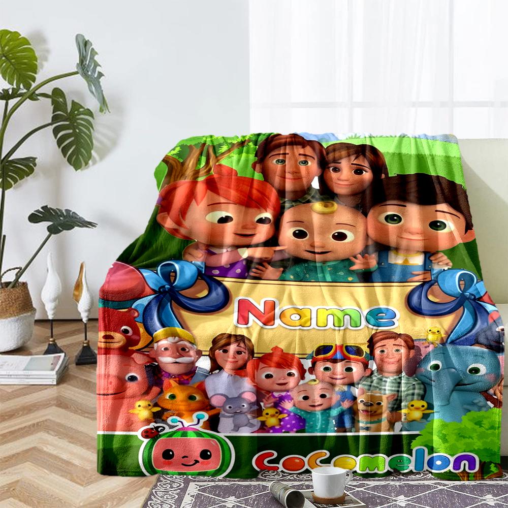 Custom Name Cocomelon Theme Printed Blanket - Perfect for Couch, Bed, Travel & Outdoor Use | Machine Washable, Cozy & Durable.