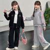 Girls' Spring/Fall Sports Set Casual Design Bow Cardigan + Sweatpants Cute Two-Piece Set