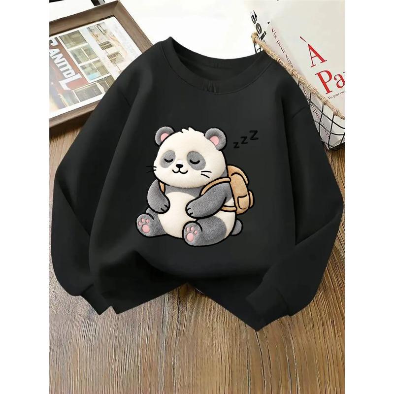 European Sizes Crewneck Sweatshirt for Kids Featuring an Adorable Panda with a Backpack. Perfect for Sports And Casual Outings