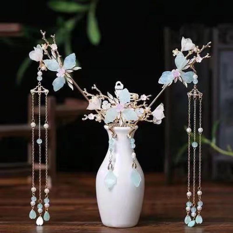 Ancient Style Hanfu Headdress Tassel Hairpin Set - Fairy-Inspired Chinese Costume Hair Accessories for Women