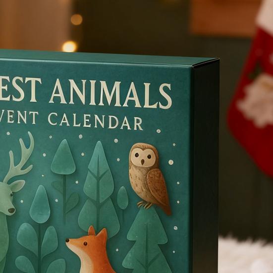 Havsglas Adventskalender 2025 2D Havsglas Skogsdjur Ornament Set 24 Dagar Jul Nedräkningskalender för Barn Samlare Natur Djurälskare