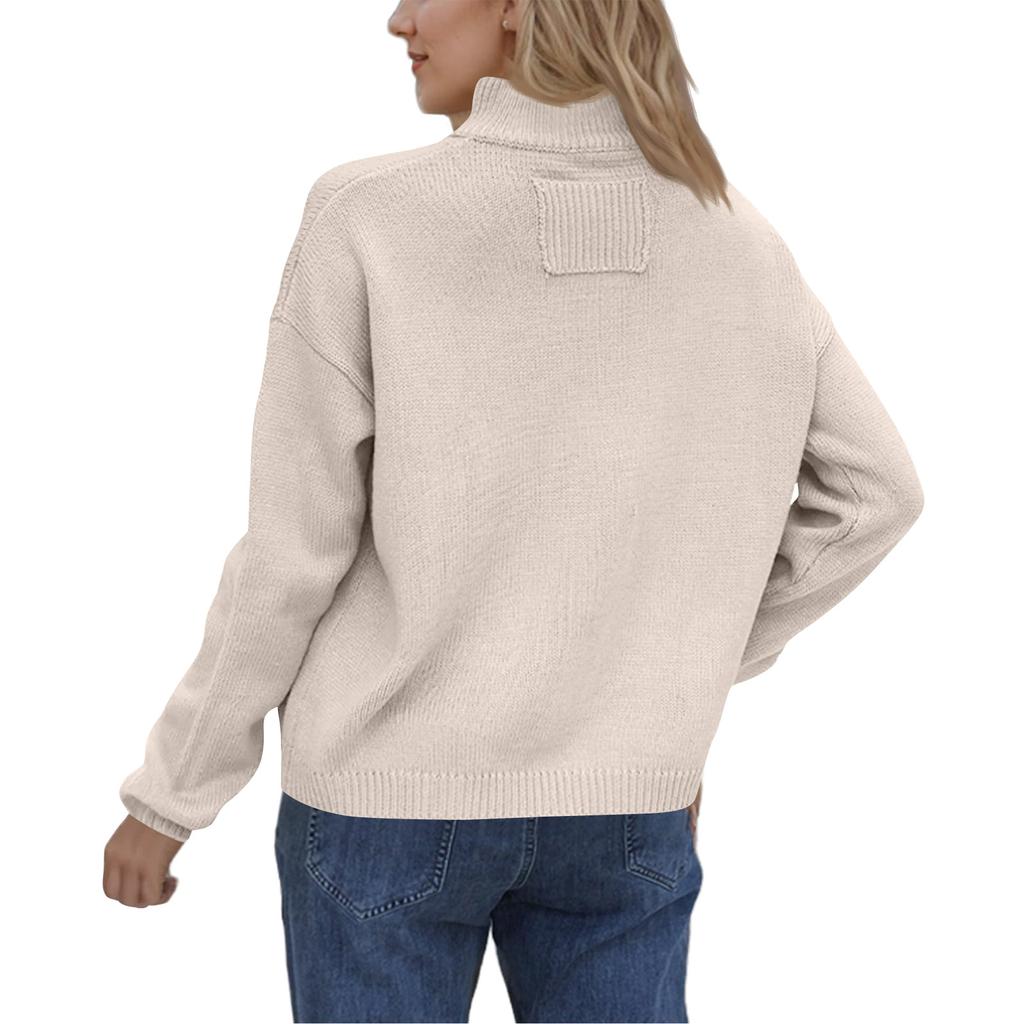 Women's Solid Color Round Neck Bat-Sleeve Knitted Cardigan Button Sweater