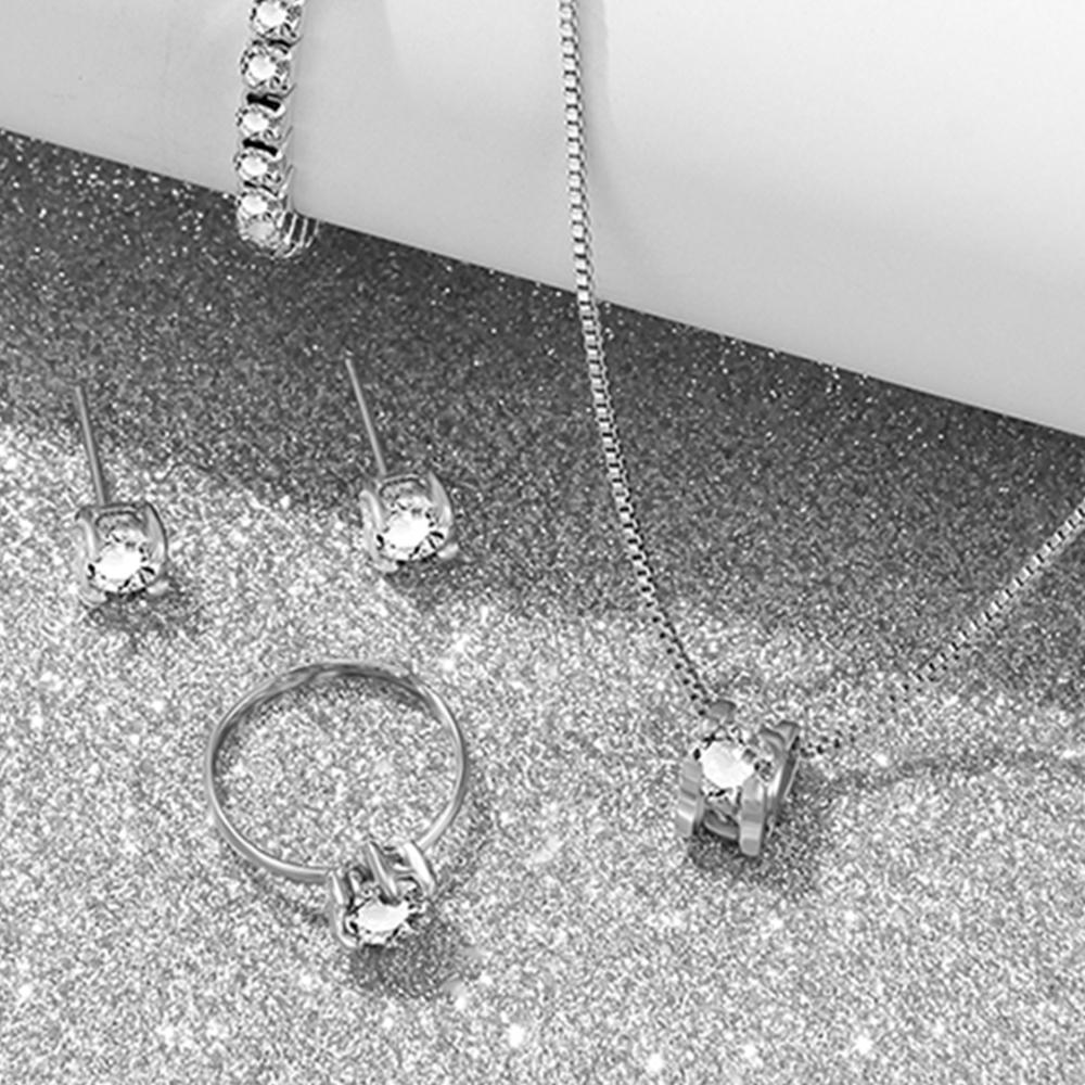 5 Piece Set Copper Zircon Fashionable And Elegant Simple And Exquisite Set Necklace Ring Earring Bracelet Combination Set