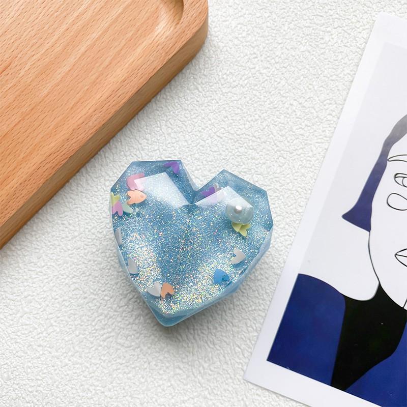 Three Dimensional Heart-shaped Mobile Phone Airbag Bracket With Drop Glue Pearl Glitter Expandable Back Sticker Desktop Stable Support Ring Buckle