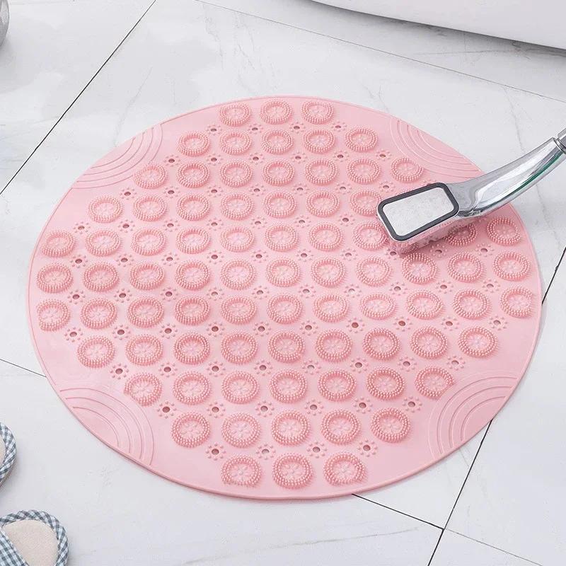 Bathroom Mat Anti-slip Sucker Round PVC Bath Mat with Drain Hole Silicone Bathing Rugs Foot Massage Pad Bathtub Soft Shower Mat