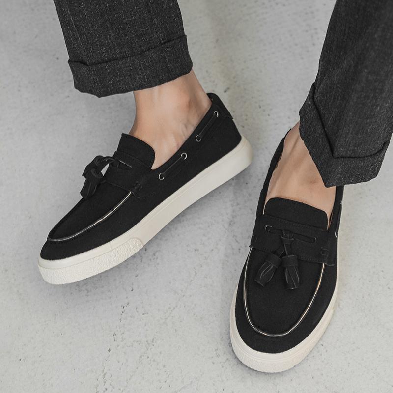 

2025 Hot Sale Mens Slip On Loafers Lightweight Breathable Comfort Non Slip Soft Sole Hand sewn tassels Casual Walking Shoes 39 чёрный