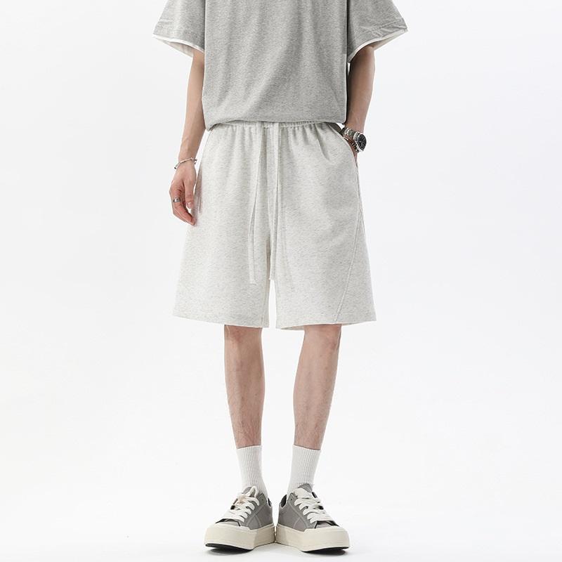 Cotton Drawstring Wide Leg Sweatpants, Loose Straight Leg Casual Sports Five Points Trousers For Summer Streetwear