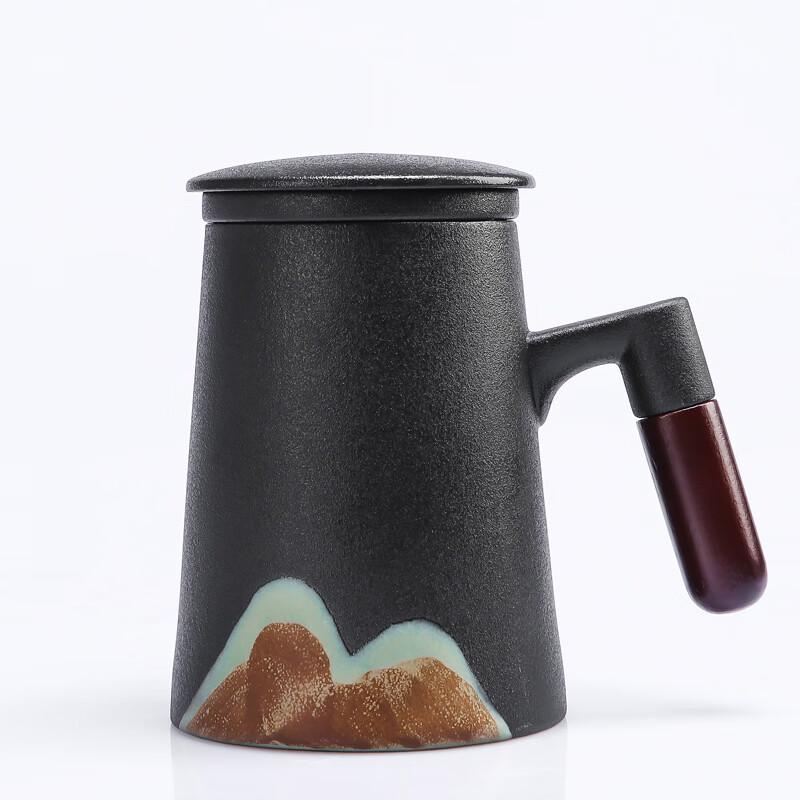 Ceramic Tea Strainer Mug with Wooden Handle