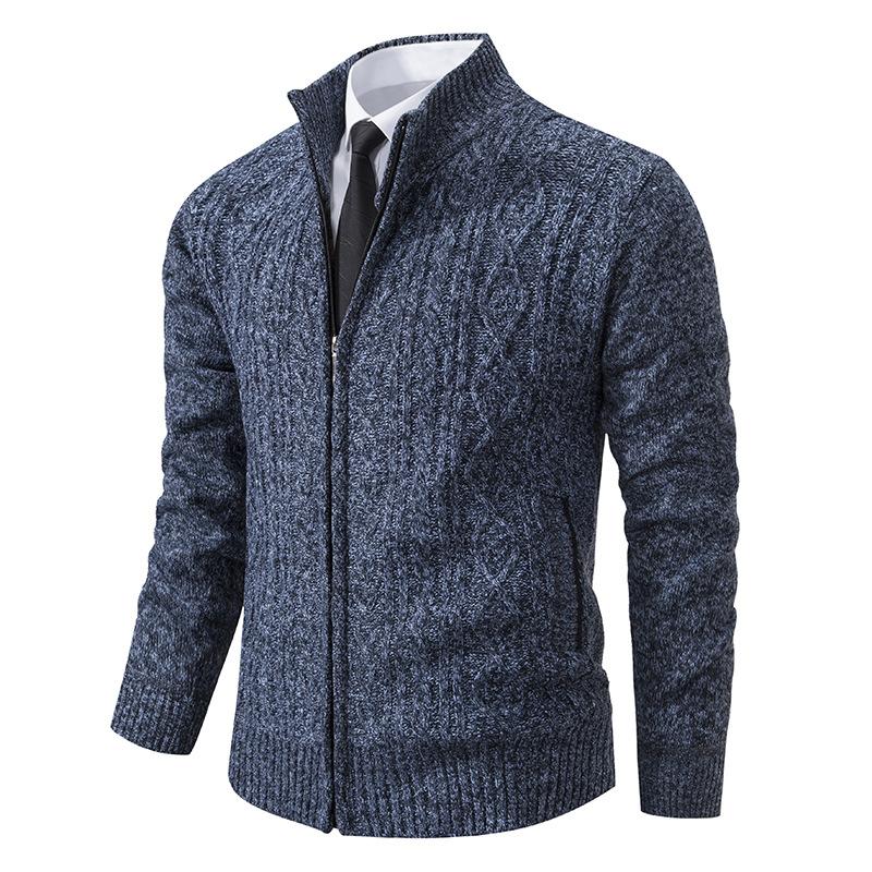 Men's stand-up neck cardigan sweater dad's knitted sweater thickened fashion jacquard knitted jacket men's