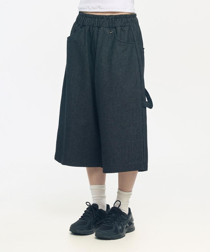 SLOW RECORD HOUSE Carpenter Bermuda Stripe Wide Denim Pants_Black