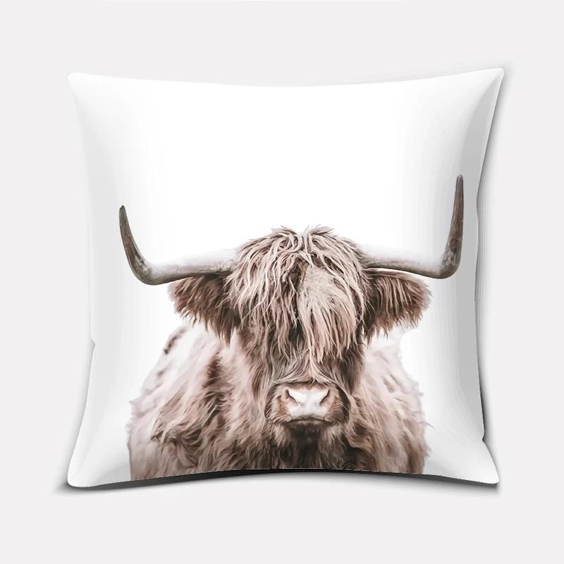 Home Decor Scottish Highland Cow Pattern Super Soft Pillowcase Sofa Cushion Decorative Pillow 45X45Cm