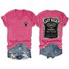Women V‑Neck Short Sleeve T‑Shirt Double‑Sided Letter Print Casual Street Fashion Ladies Top S‑3XL
