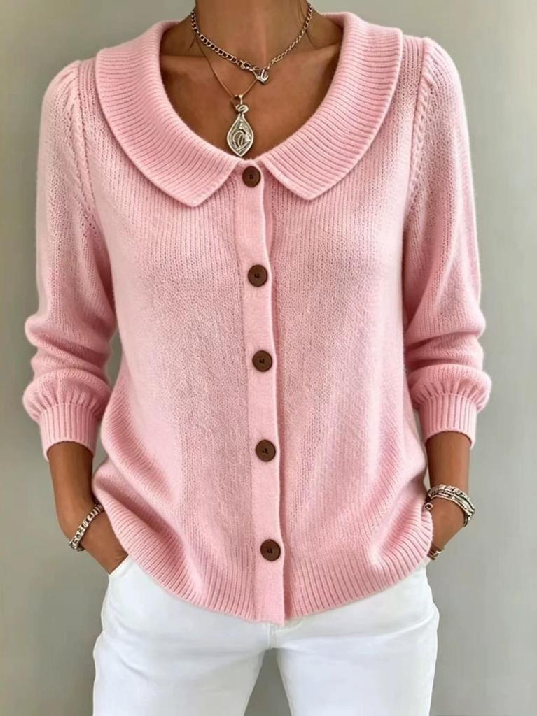 Fall/Winter 2026 Women's Solid Knit Button Cardigan with Long Sleeves