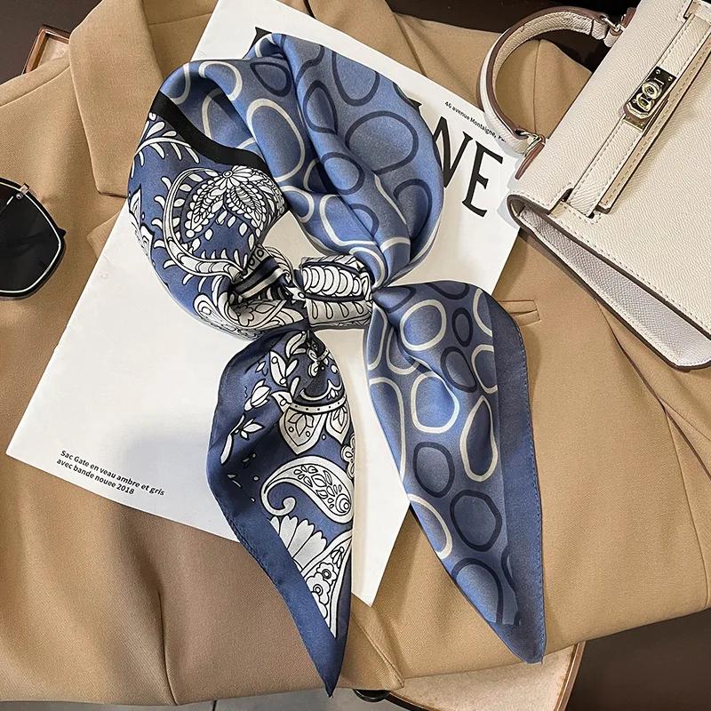 New Floral Print Shawl Design Silk Square Scarf Women Female Wrap Headkerchief Hijab Beach Stoles Hair Band Echarpe Bandana 2023