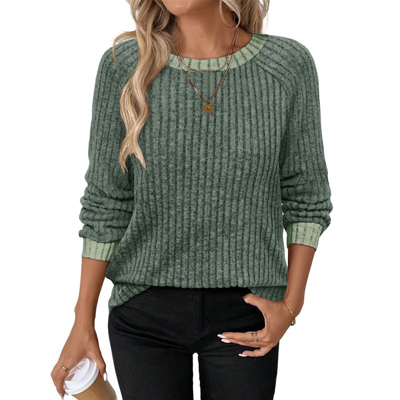 T-shirt da Donna Autunno Inverno Girocollo Patchwork Manica Lunga Top