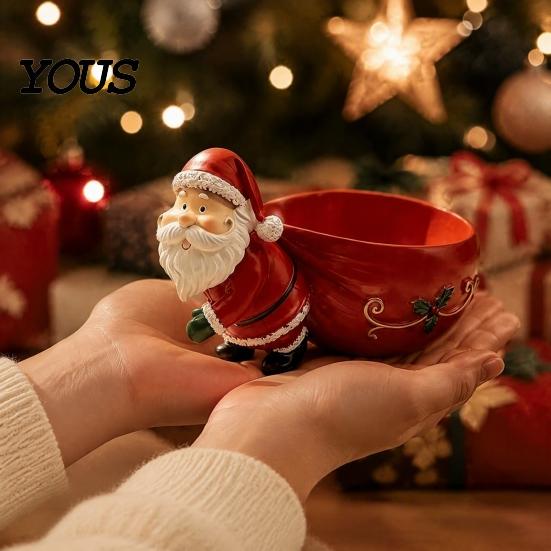 Christmas Themed Home Accent Santa Claus Candy Bowl, Resin Desktop Organizer, Decorative Fruit Dish, Storage Tray Creative Bowl for Tabletop