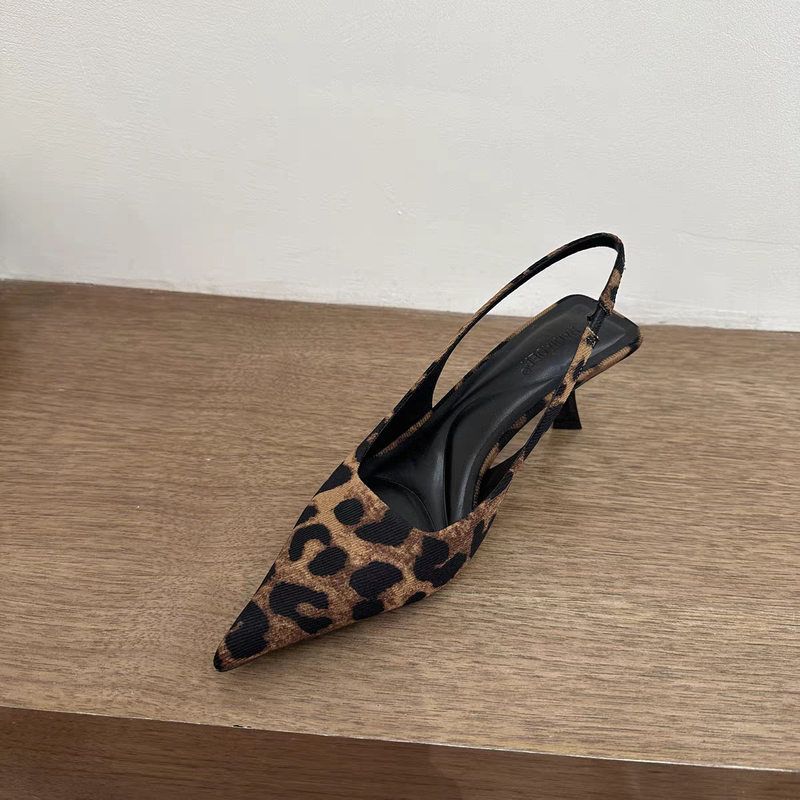 French leopard print high heels bag head sandals fairy shoes 2025 new spring and summer temperament pointed single shoes