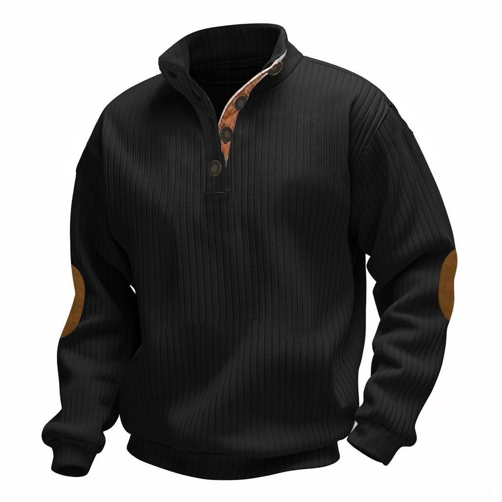 American Style Jacquard Ribbed Stand Collar Western Cowboy Men's Long Sleeve Sports Hoodie