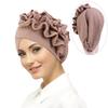 Elastic Flower Turban Hat Ruffle Flower Edge Beanies Hats New Pre Tied Bonnet  For Wedding