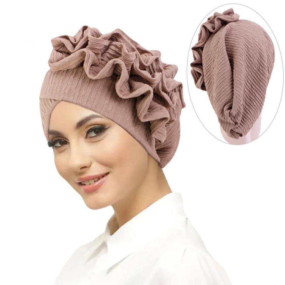 Elastic Flower Turban Hat Ruffle Flower Edge Beanies Hats New Pre Tied Bonnet For Wedding