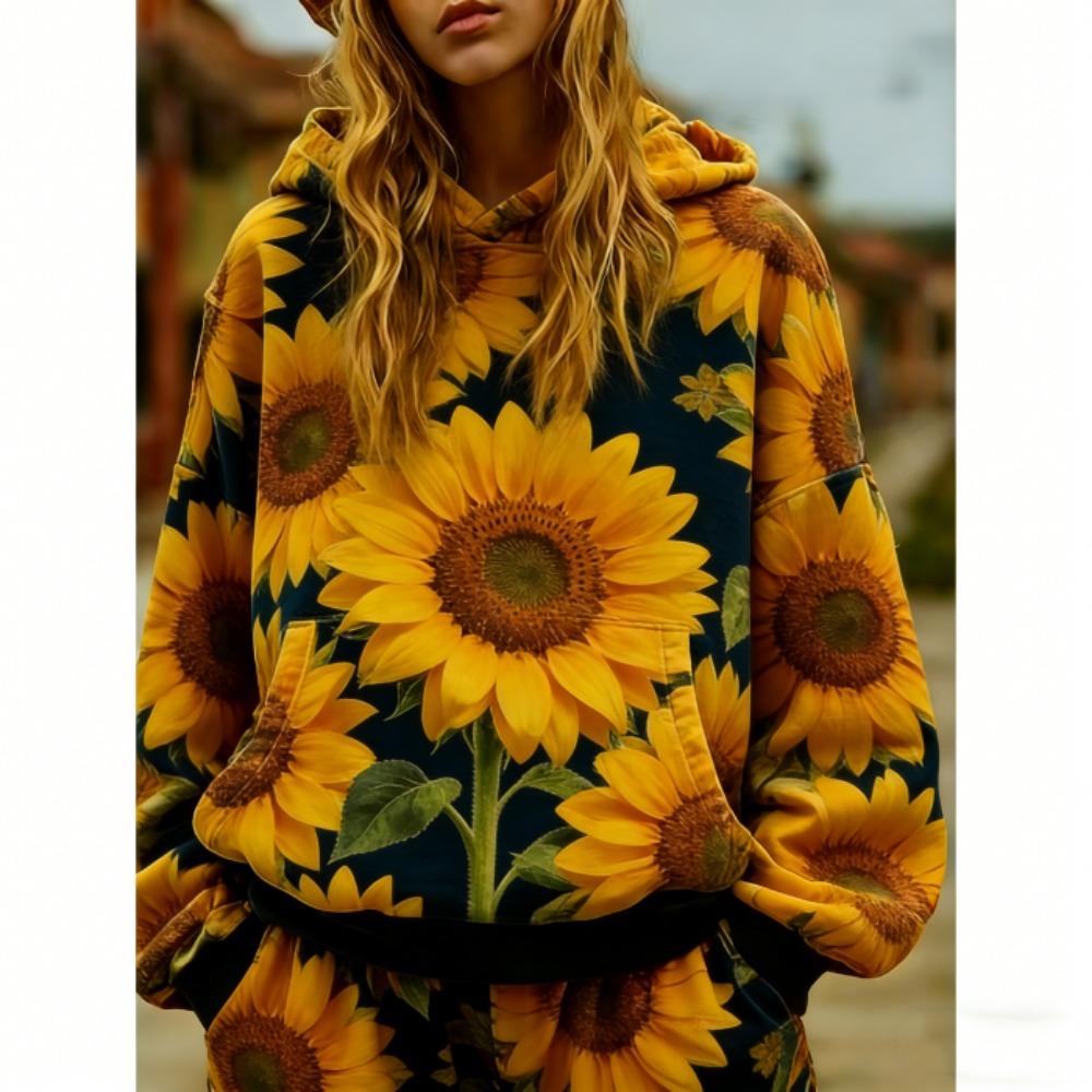Europäisch Amerikanische Mode Sonnenblume 3D Druck Hoodie Damen Böhmisch Lässig Hoodie Streetwear Sweatshirt Damen Kleidung Oberteil
