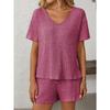 Sommer Neu Einfarbig Rippenstreifen Pyjama Kurzarm Hausanzug Set