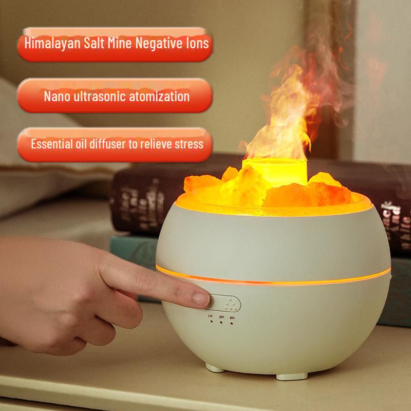 Umidificator cu ultrasunete pentru aromoterapie cu piatră de sare naturală și difuzor de uleiuri esențiale pentru casă și birou