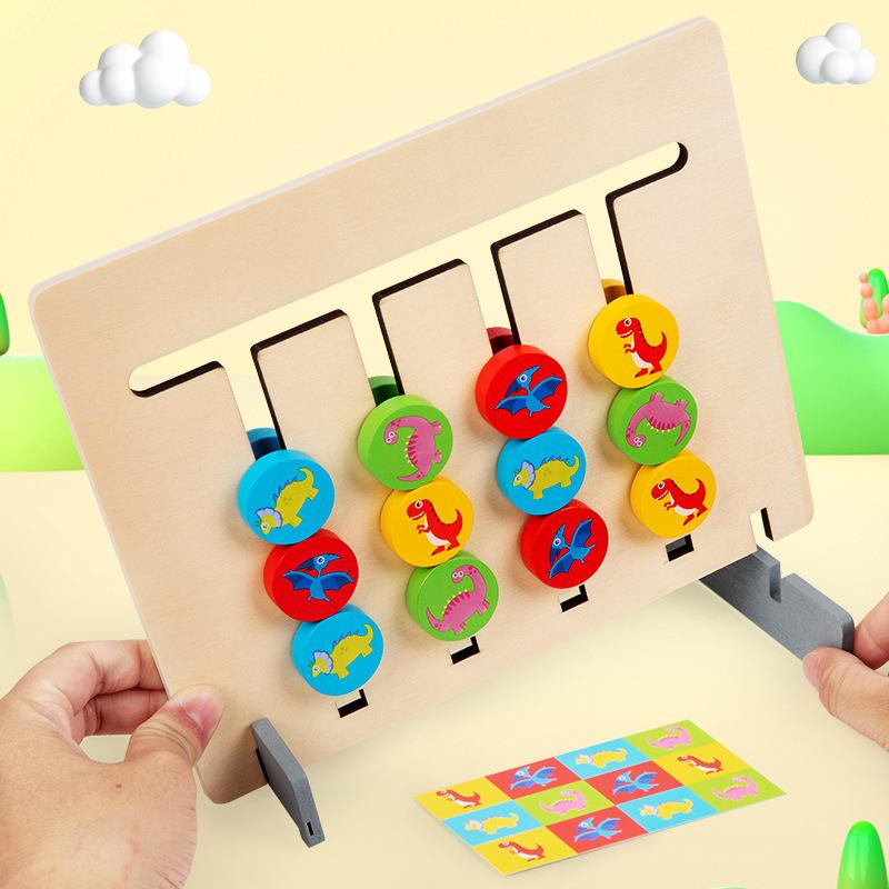 Woody Dinosaur Animal Four-color Position Game Chess Hand-eye Coordination Enlightenment Puzzle Baby Early Education Toys