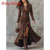 English Dress Long Sleeve Round Neck Zip Back Asymmetrical Hem For Casual Autumn
