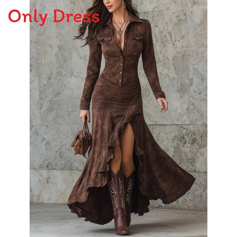 English Dress Long Sleeve Round Neck Zip Back Asymmetrical Hem For Casual Autumn