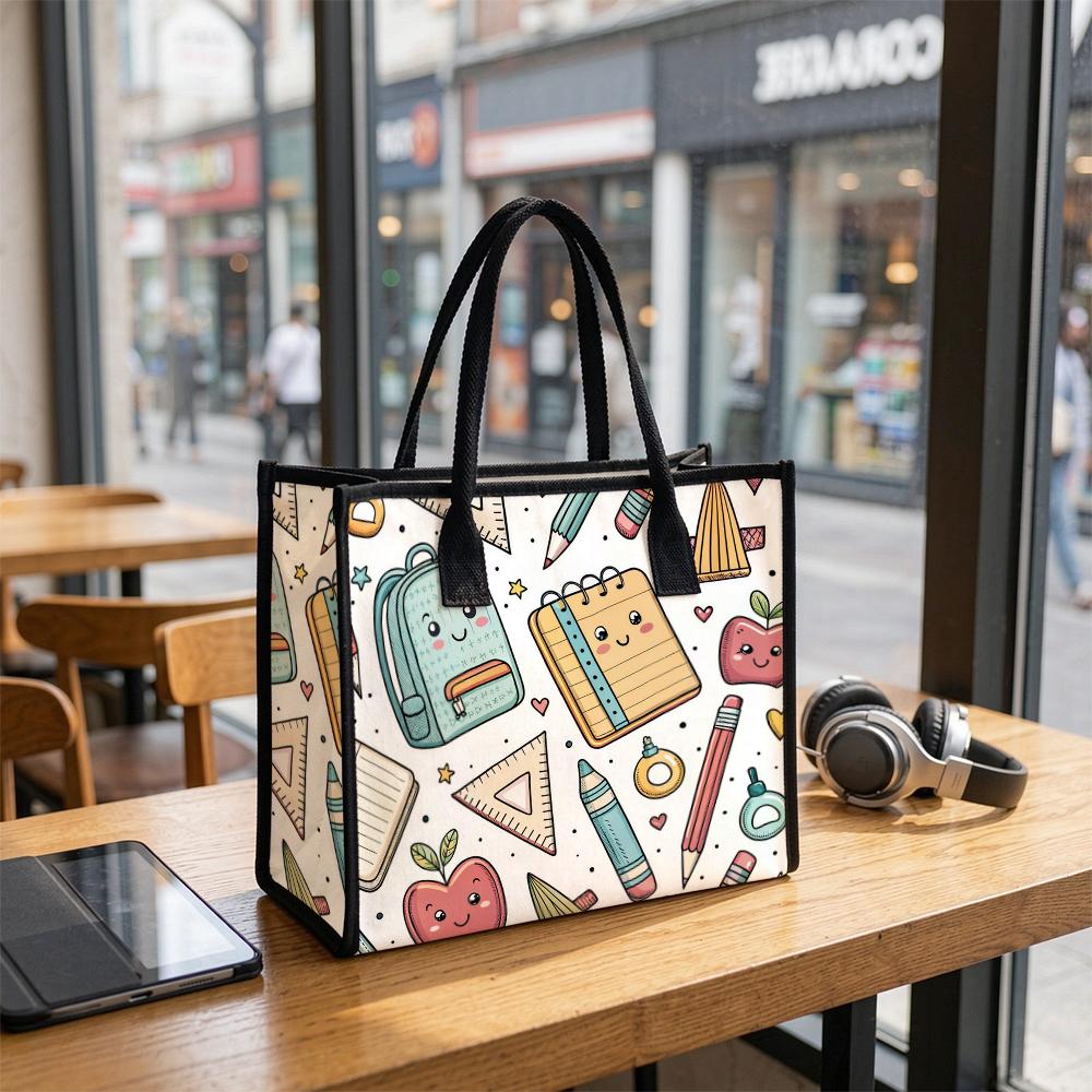 Kawaii School Pattern Tote Bag Casual Daily Shopping Handbag for Student