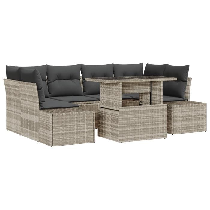 VidaXL Ensemble de salon de jardin 7 pièces avec coussins Gris clair en poly rotin 3357855