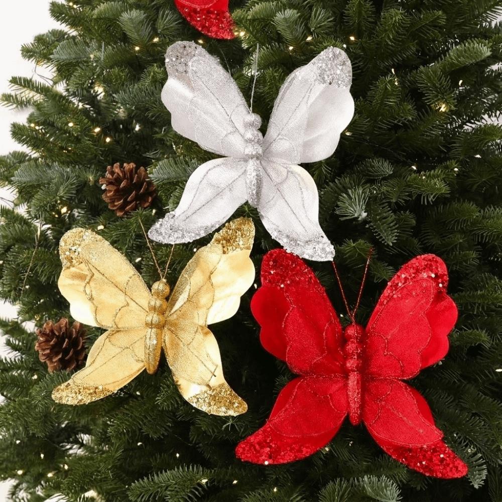 Shining Christmas Butterflies Ornaments DIY Butterfly Hanging Decor  New Year Celebration