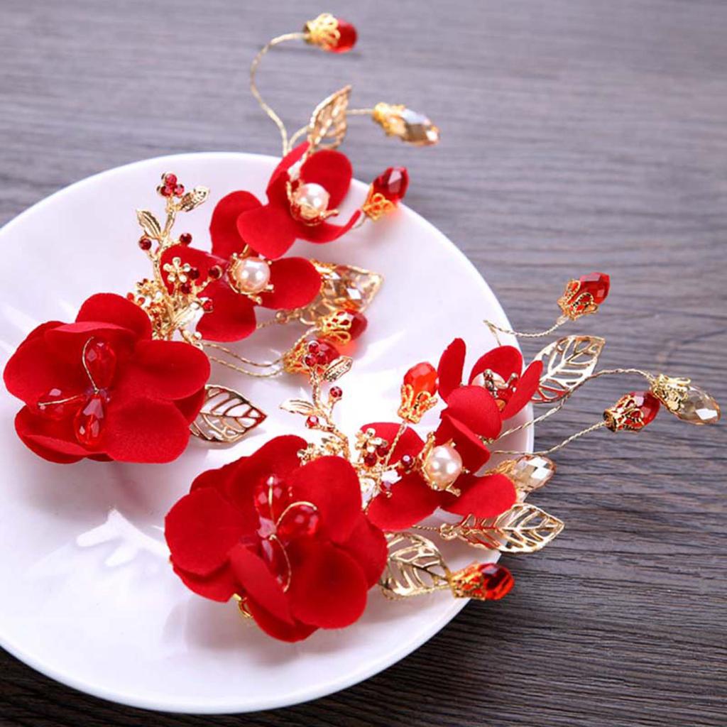 Vintage Silk Flower Hairpin For Girls Red Flower Pearl Hair Clip New Year Lucky Jewelry Hair Accessories Gift For Little Girls