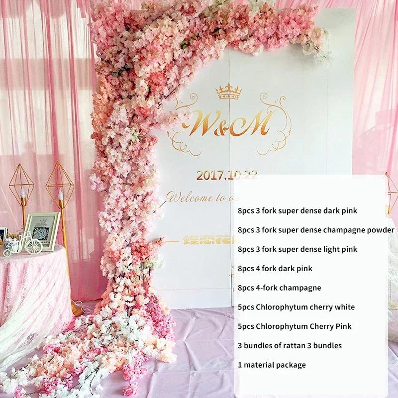 Artificial Cherry Tree Rattan Flower, Silk Wedding Background, Wall Decoration Flower, Home Decoration