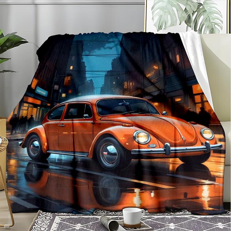 City Sports Car Comic Style Fleece Printed Flannel Blanket, Warm Soft Throw Sofa Bed Blanket