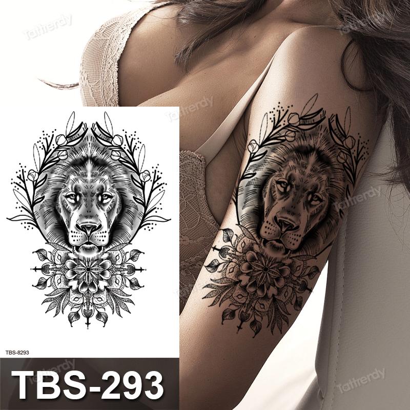 sketch flowers black temporary tattoo stickers waterproof thigh arm body tattoo sleeve anime snake fox lion dark designs women