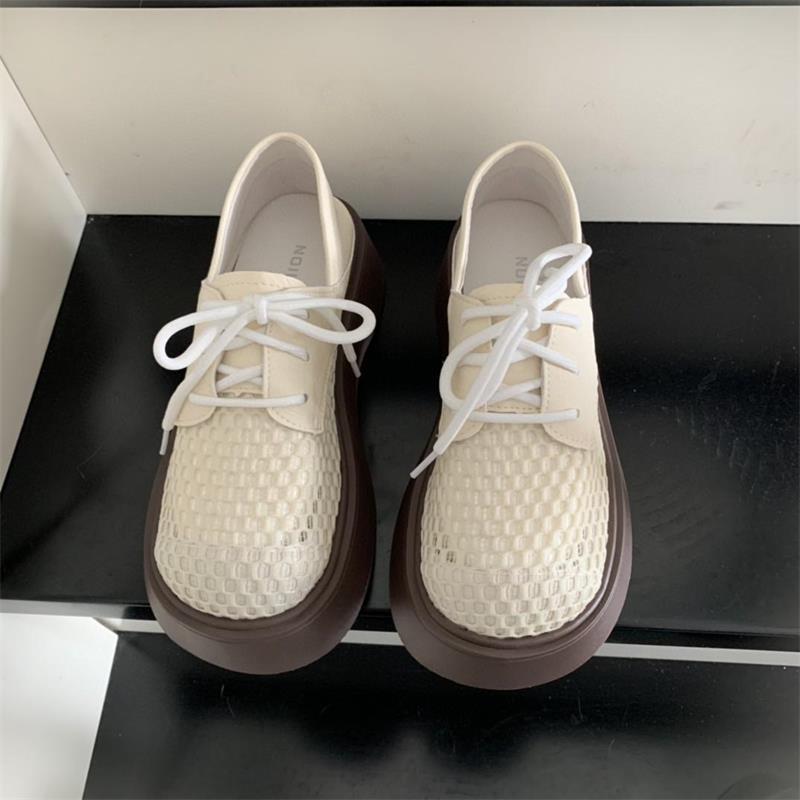 British style platform loafers women's 2025 spring and autumn new mesh breathable small leather shoes, two single shoes on one foot