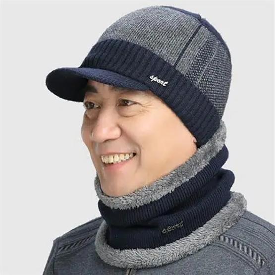 

Мужская зимняя теплая шапка, повседневная мягкая шапка для мужчин, шерстяная шапка с подкладкой, высококачественный капот, вязаные шапки 54-61cm синий