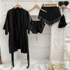 Female Sleepwear Pajamas Three-Piece Set Spring Summer Kimono Bathrobe Strap Top&Shorts Pijamas Suit Sexy Loose Satin Home Wear