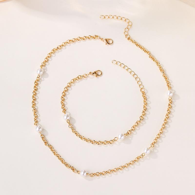 Single chain necklace jewelry simple women's light luxury high-end neck chain light luxury pearl bracelet