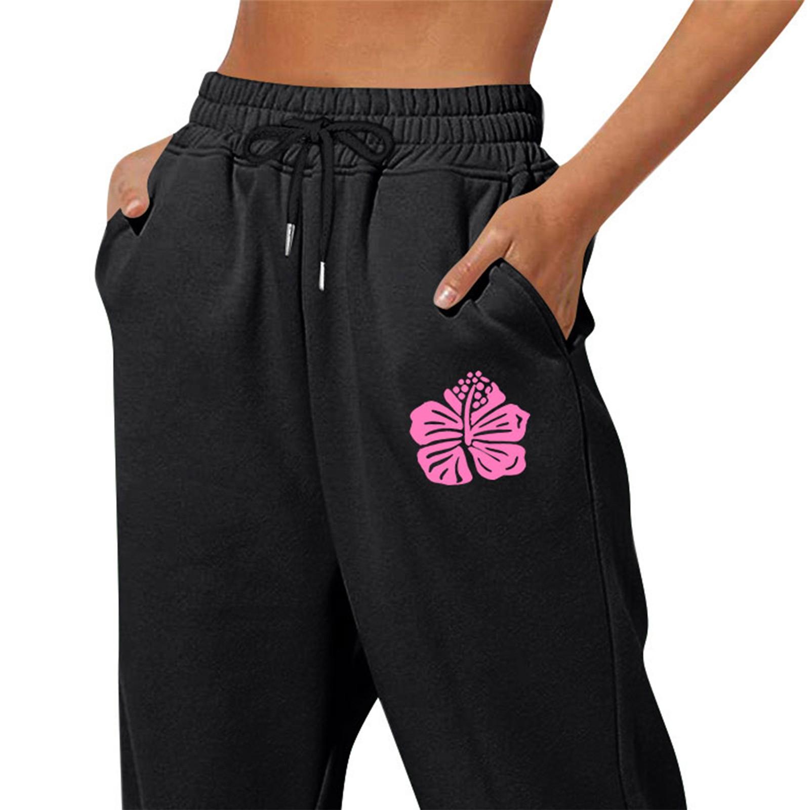 

Spring And Color Printed Fashion Women s Casual Pocket Drawstring Pants L чорний
