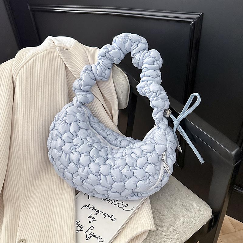 Korean Nylon Pleated Cloud Bags Large Capacity Drawstring Shoulder Crossbody Bags Solid Lightweight Shoulder Bag