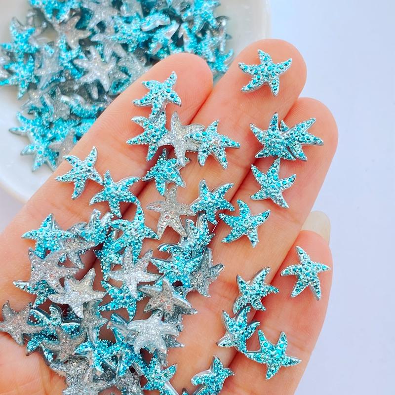100Pcs New Cute Resin 8mm Cartoon Small Starfish Series Flat Back Fit Phone Deco Parts Embellishments for Hair Bows Accessories