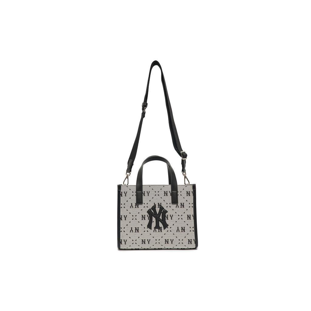 MLB New York Yankees Large Logo Adjustable Shoulder Strap Vintage Letter Print Faux Leather Tote Bag Women Tote Bags Black Gray 3AORS013N-50BKS